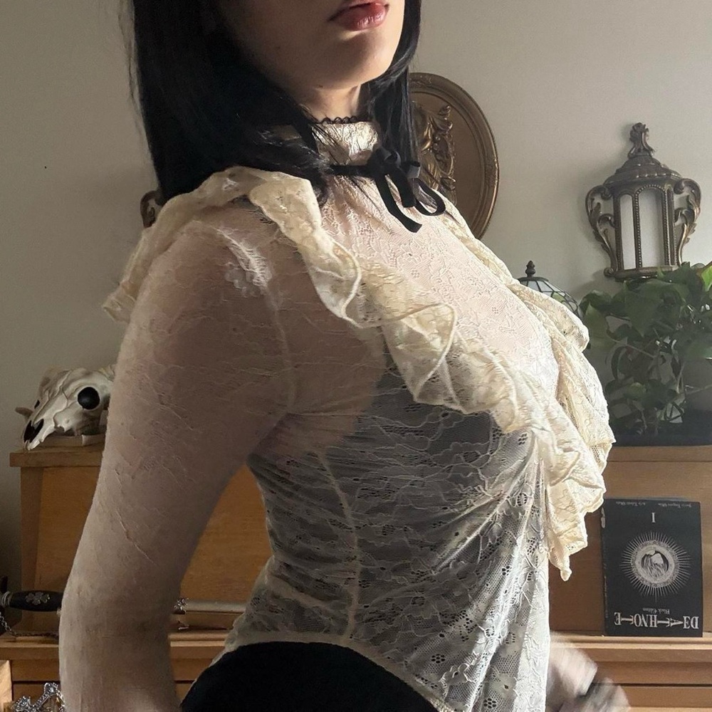 Dolls Kill Elegant Lace Ruffle Bodysuit
